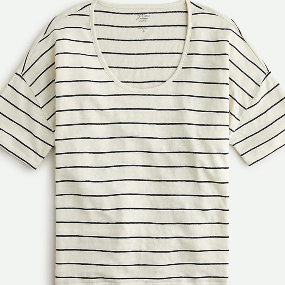 JCrew Striped Linen Tee Cream & Black Sz S